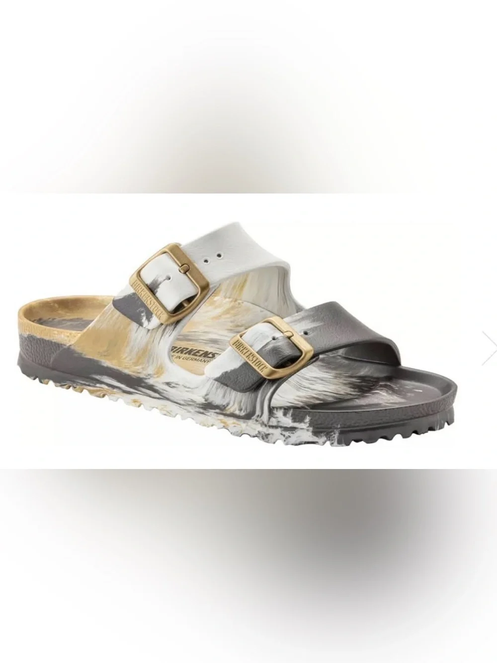 Birkenstock Kids Marble-Print Arizona Sandal with Gold Buckles